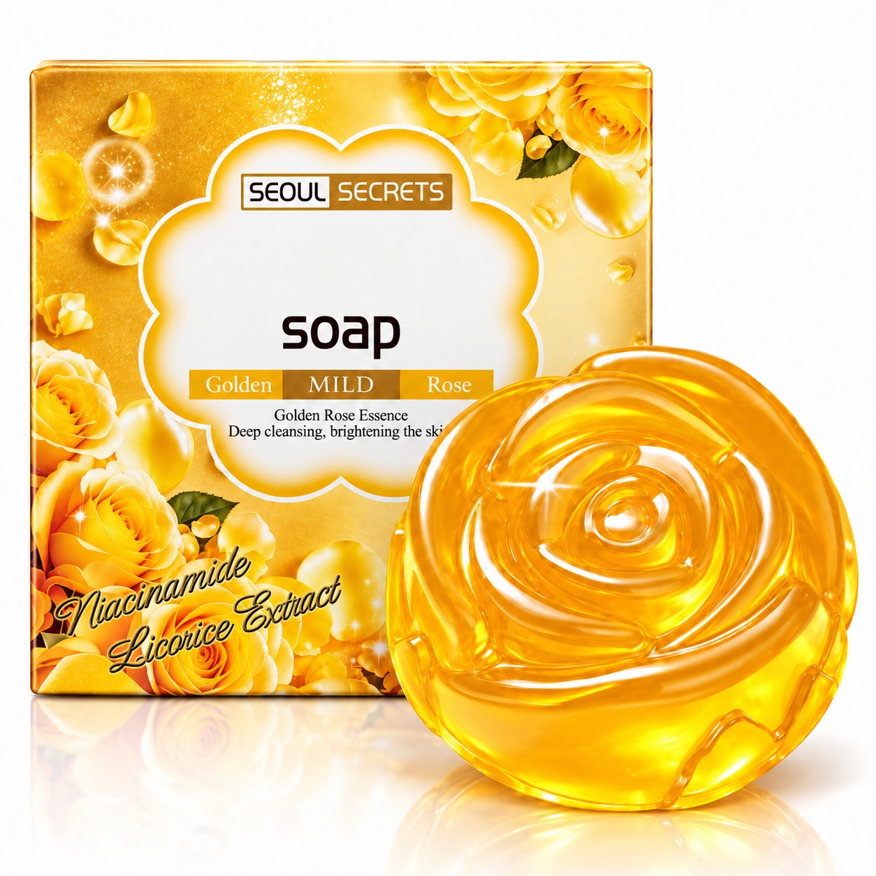 Seoul Secrets Golden Mild Rose Soap gentle daily cleansing bar for a fresh and comfortable skin care routine.