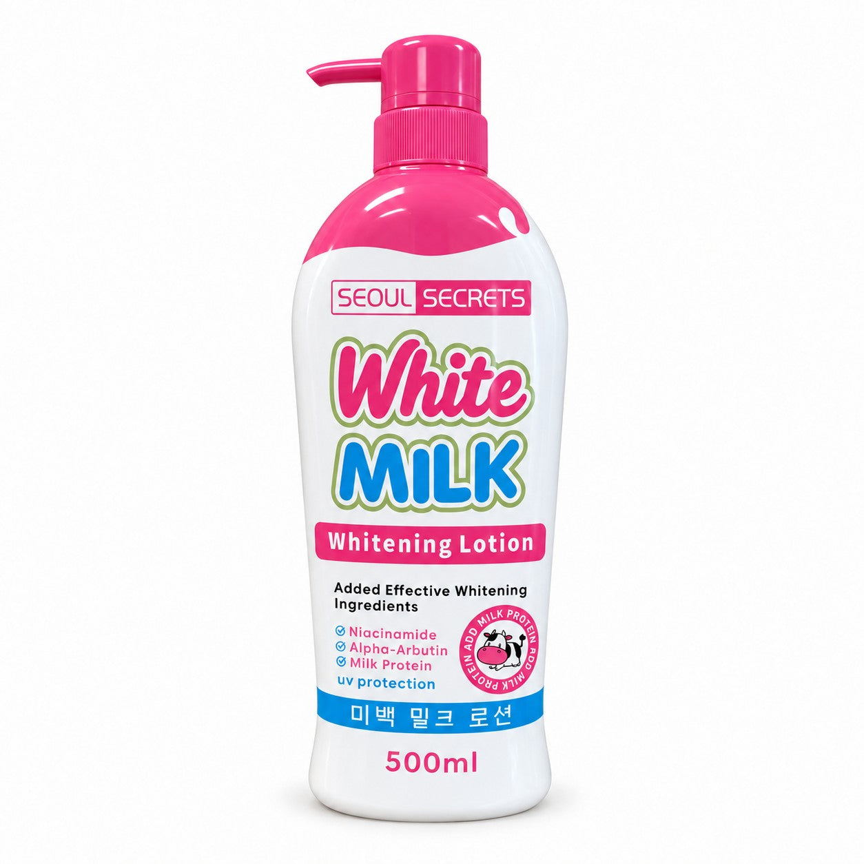 Seoul Secrets White Milk Moisturizing Body Lotion 500ml for daily hydration and soft, smooth-feeling skin.