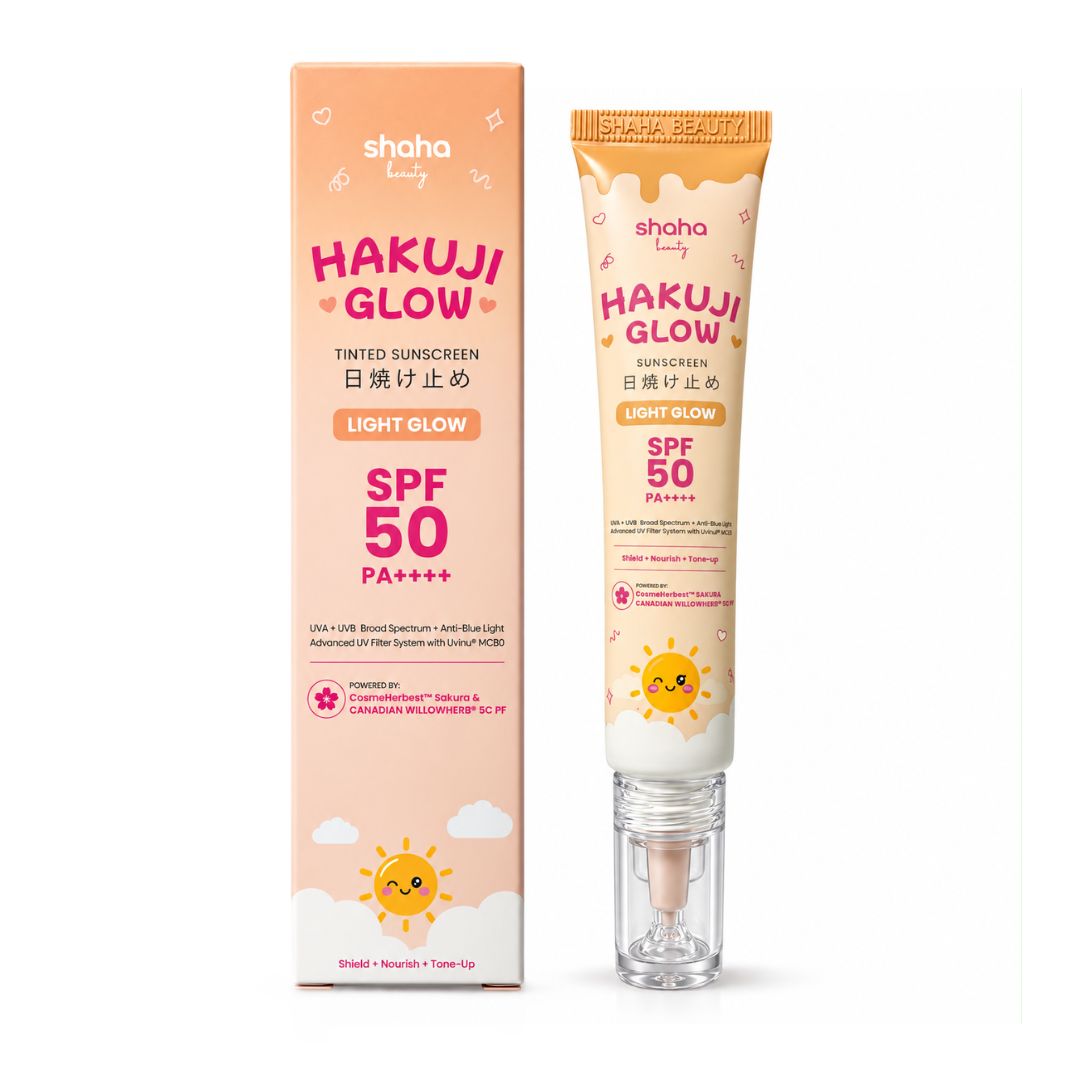 Shaha Beauty Hakuji Glow Light Glow tinted sunscreen featuring Niacinamide skincare care
