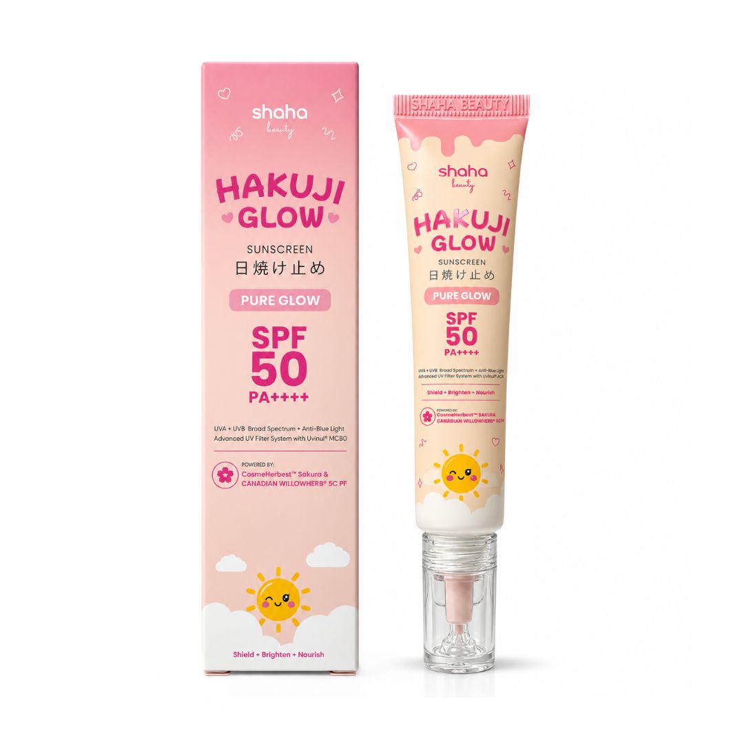 Shaha Beauty Hakuji Glow Pure Glow sunscreen for a smooth and refined everyday finish
