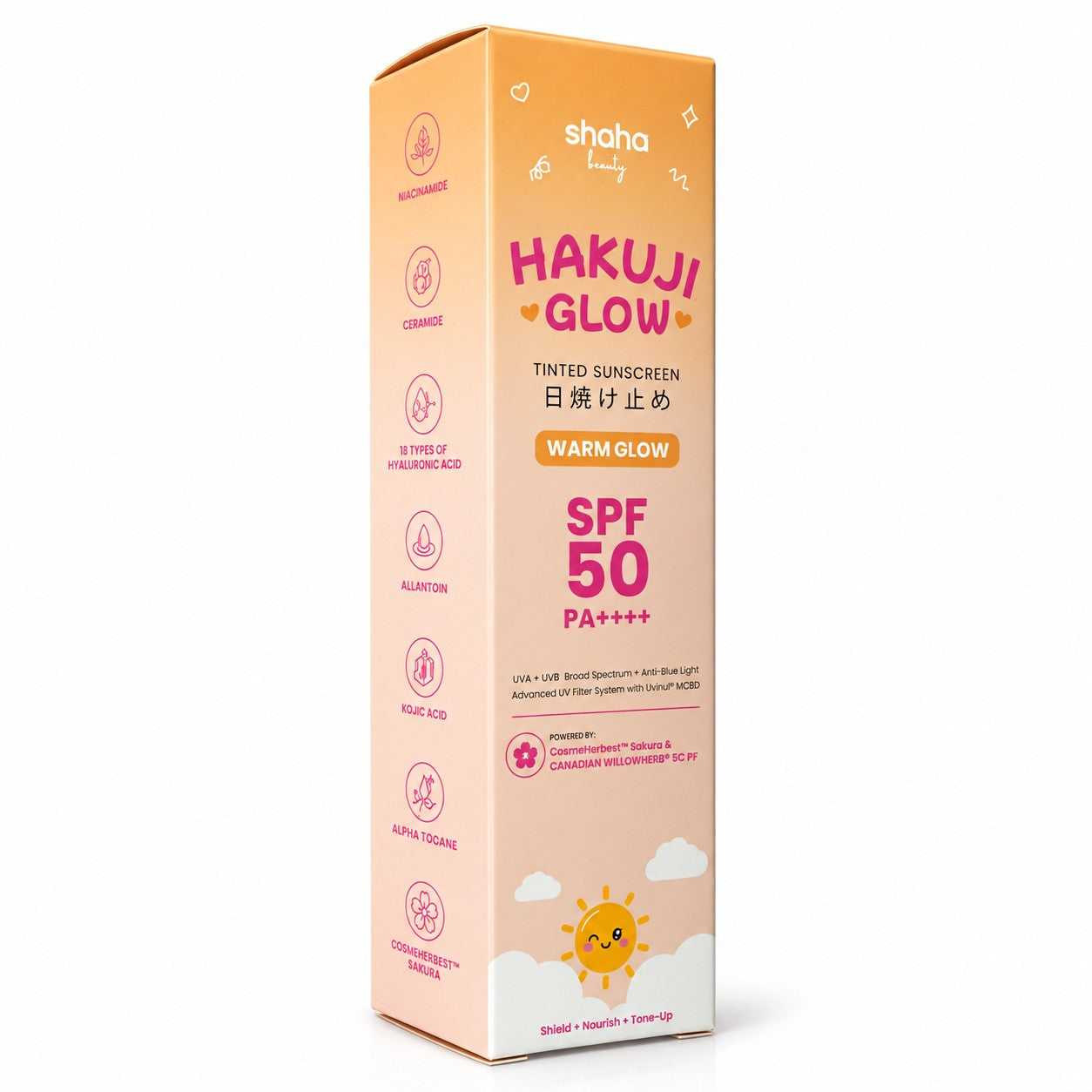 Shaha Beauty Hakuji Glow Warm Glow everyday face sunscreen with a soft comfortable finish
