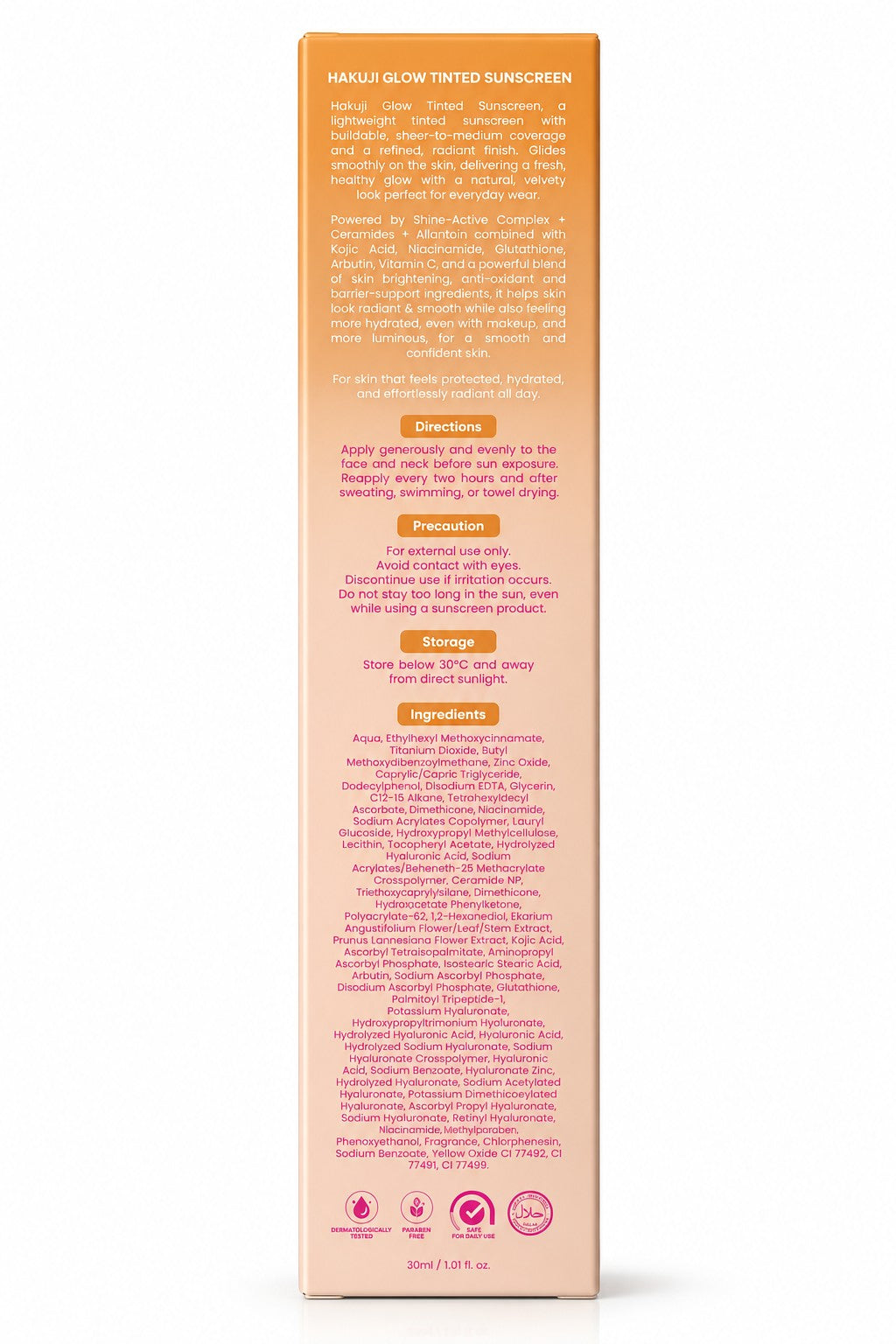 Shaha Beauty Hakuji Glow Tinted Sunscreen SPF 50 PA++++ with smooth lightweight formula