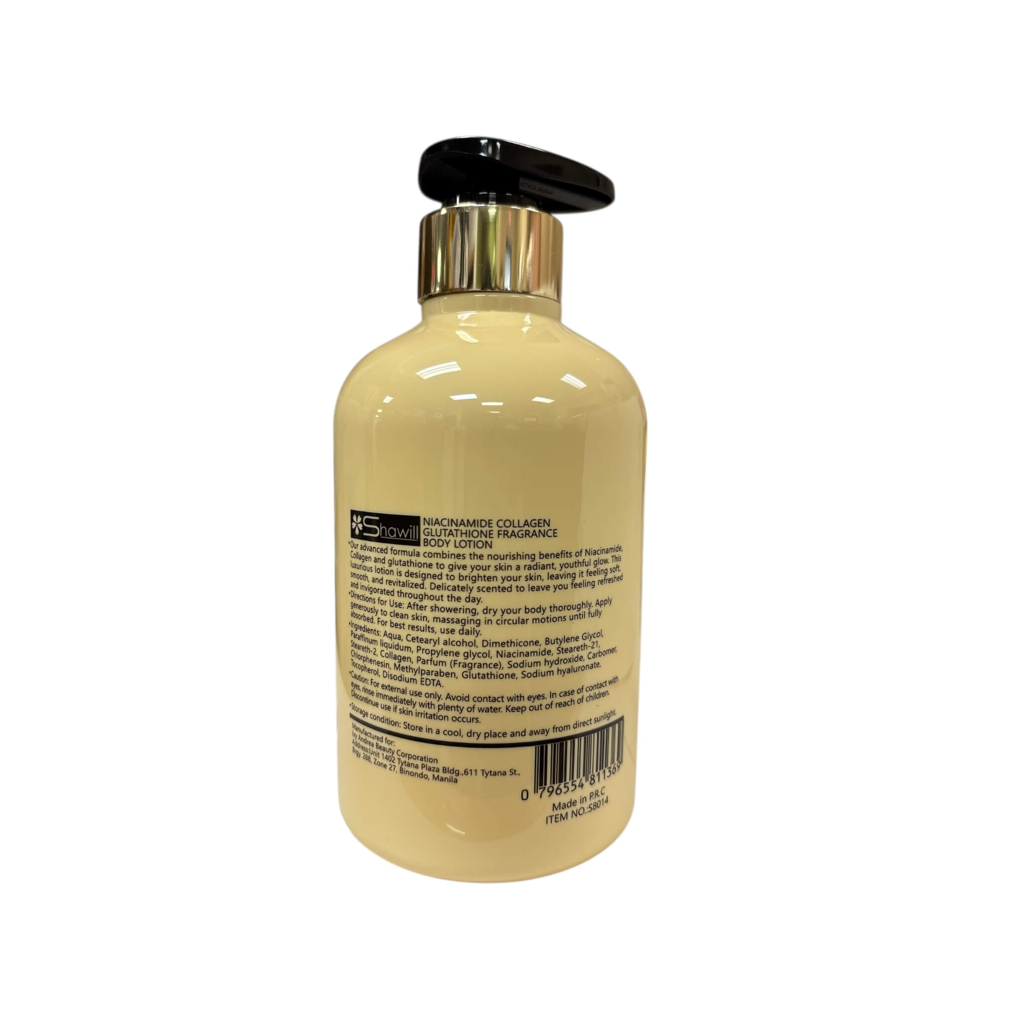 Shawill Niacinamide Collagen Glutathione Body Lotion 500ml quickly absorbs into skin

