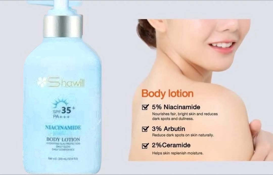 Shawill SPF 35+ PA+++ Niacinamide Body Lotion provides nourishing moisture