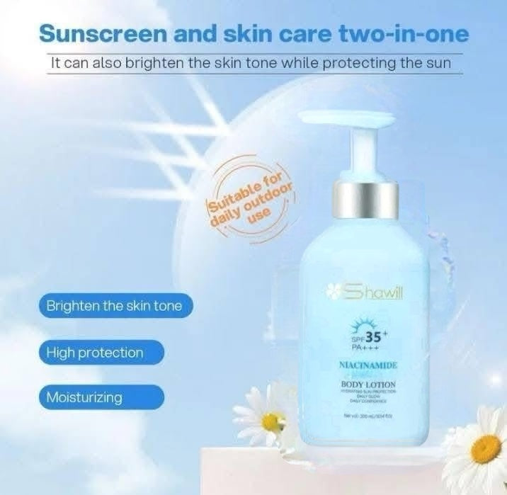 Shawill SPF 35+ PA+++ Niacinamide Body Lotion lightweight moisturizing formula