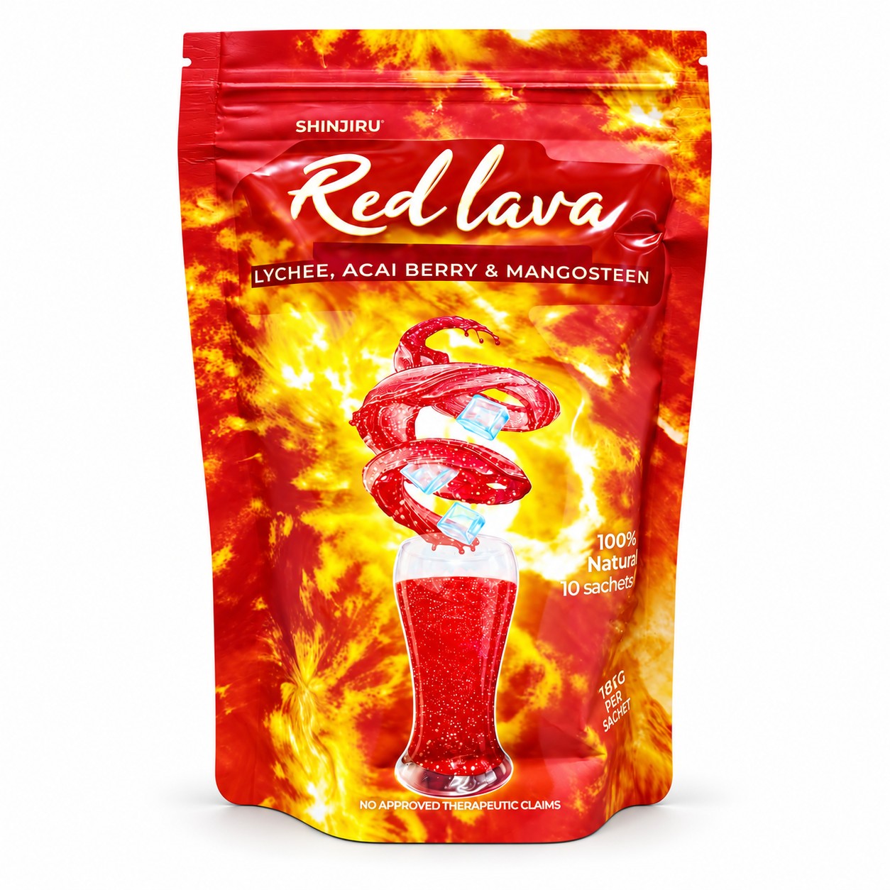 Shinjiru Red Lava lychee, acai berry and mangosteen flavored powdered drink mix