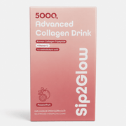 Sip2Glow Advanced Collagen Drink 5000mg with Korean Collagen Tripeptide, Vitamin C and GABA in convenient ready-to-drink sachets.