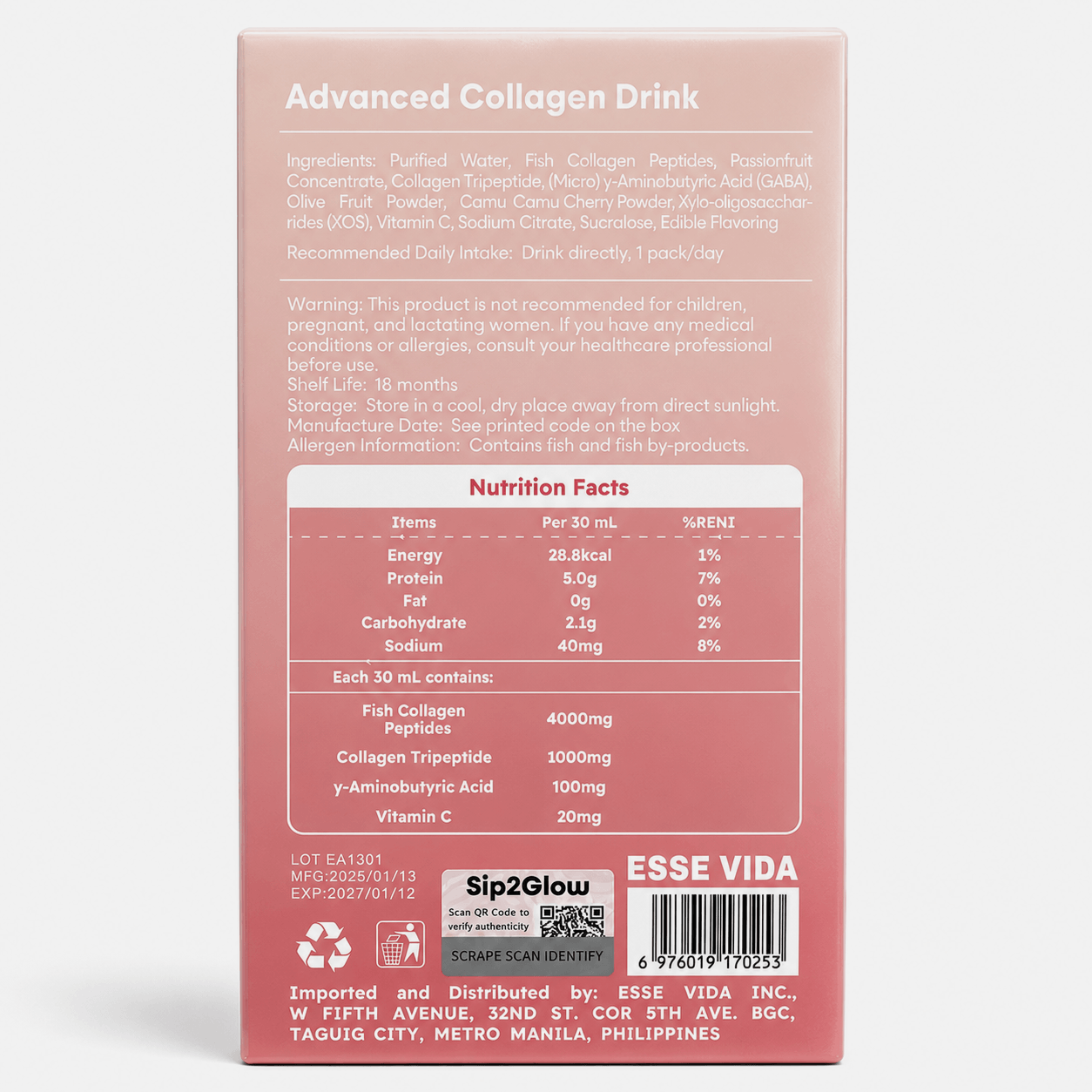 Sip2Glow Advanced Collagen Drink formulated with premium collagen ingredients for everyday wellness routines.