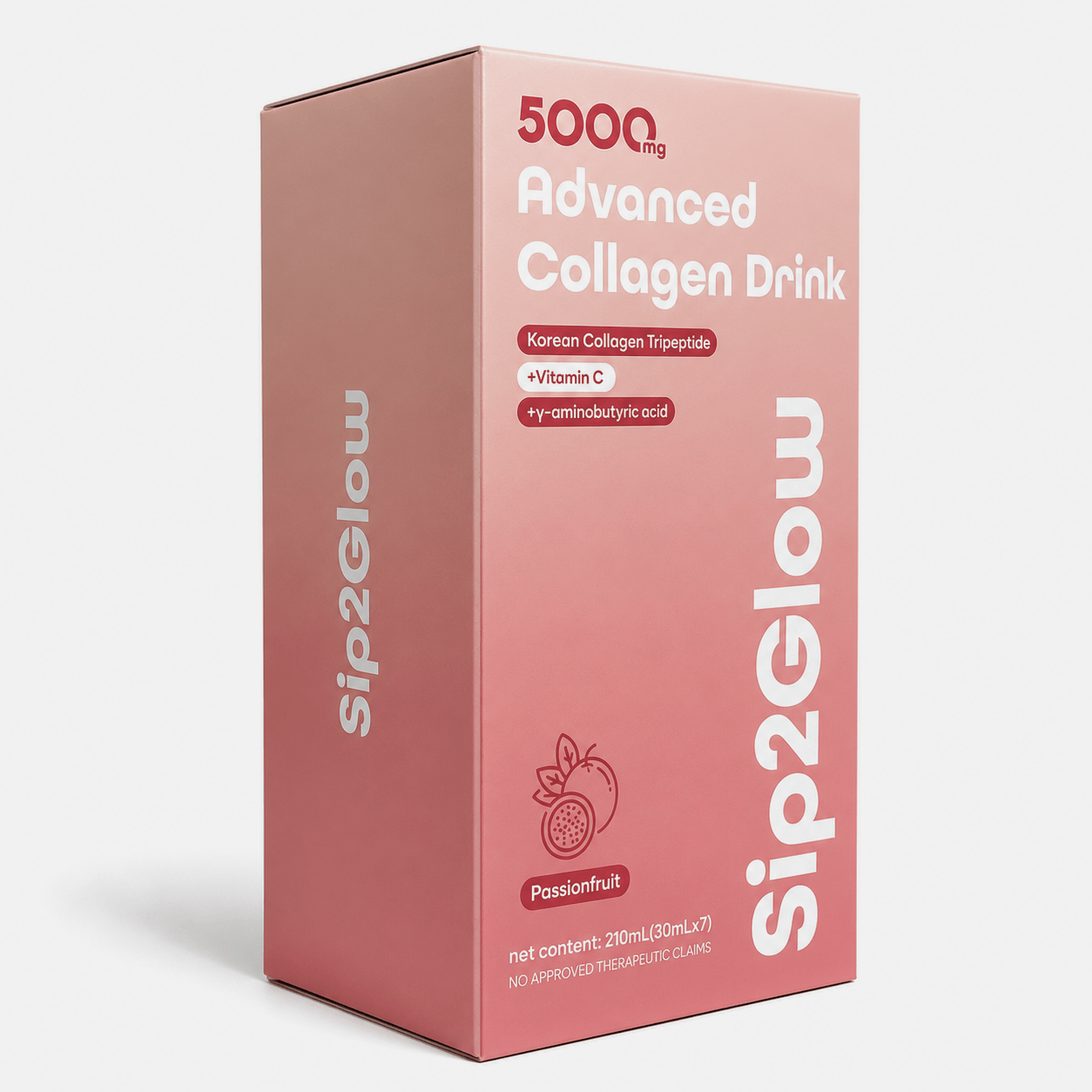 Sip2Glow Advanced Collagen Drink with refreshing passionfruit flavor designed for convenient daily enjoyment.