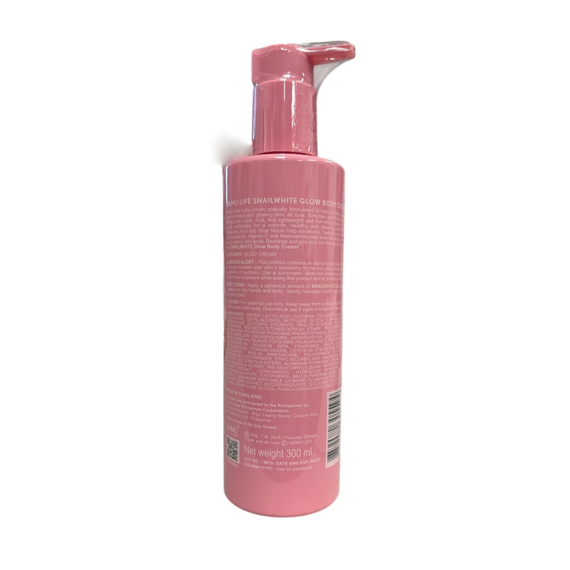 Snail White Glow Body Cream 300ml enriched with niacinamide and hyaluronic acid for moisture care