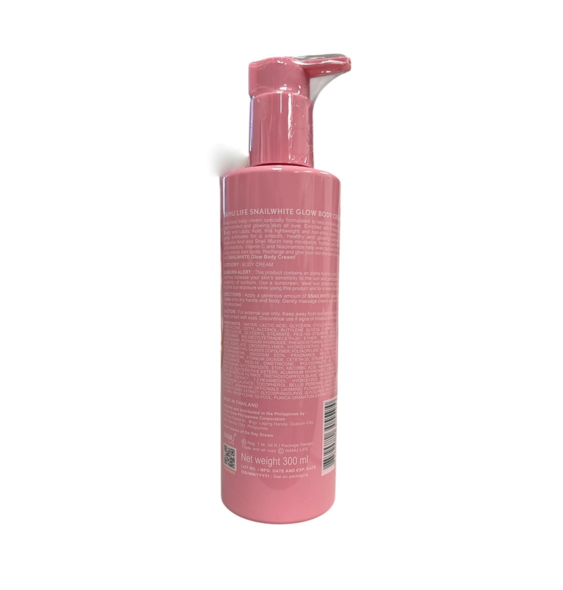 Snail White Glow Body Cream 300ml enriched with niacinamide and hyaluronic acid for moisture care