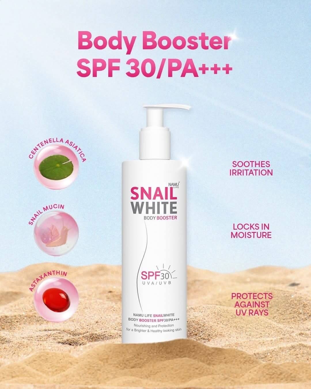 SNAILWHITE Body Booster SPF30/PA+++ with collagen-rich snail mucin for hydrating daily body care