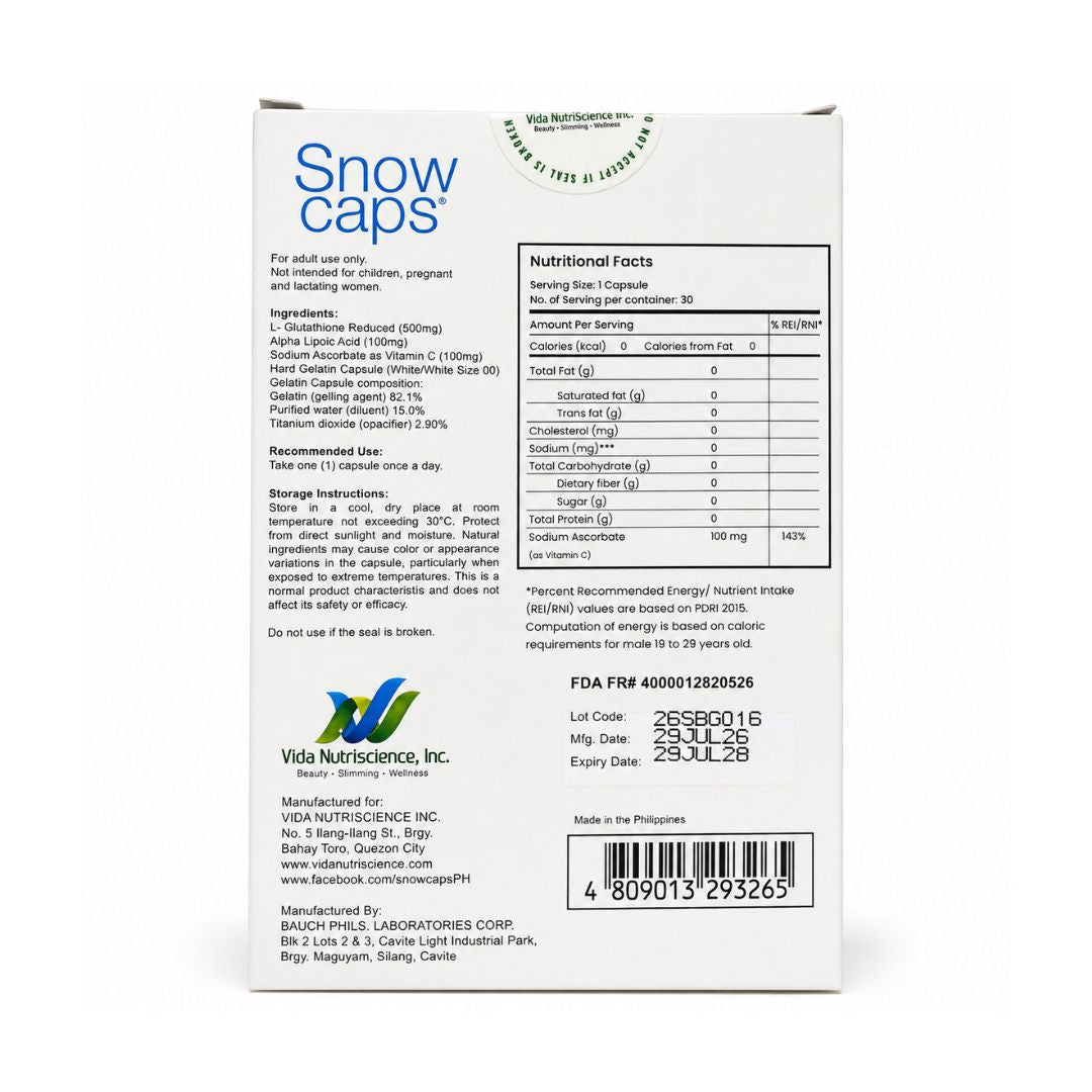 SnowCaps L-Glutathione 500mg with ALA & Vitamin C formulated specifically for adult use