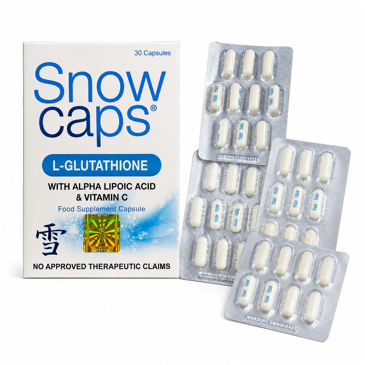 SnowCaps L-Glutathione 500mg with ALA & Vitamin C providing a practical 30-day supply