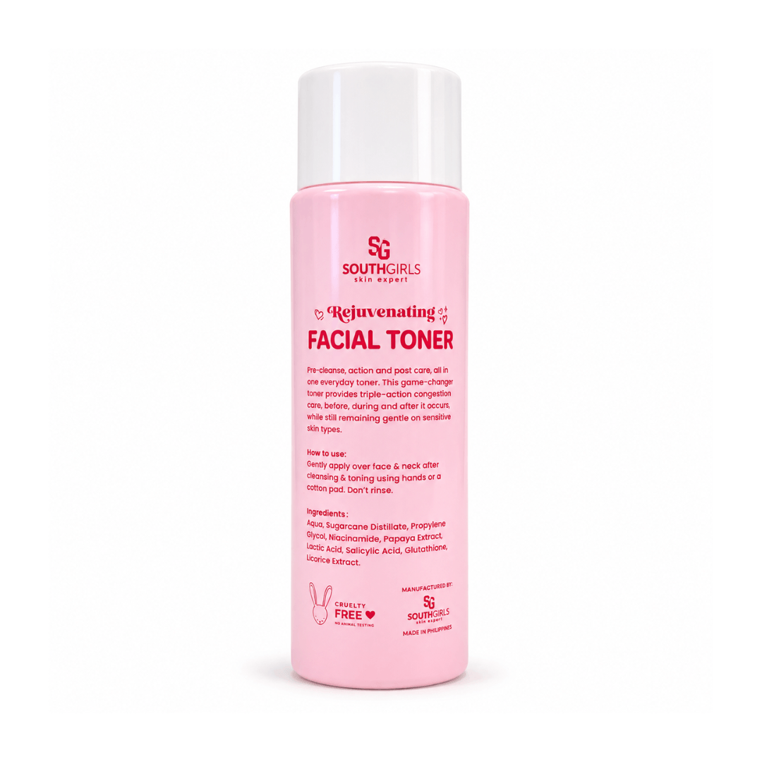 SouthGirls Skin Expert Rejuvenating Facial Set 5-in-1 with facial toner, serum, soap, sunblock gel cream, and night cream for everyday use.