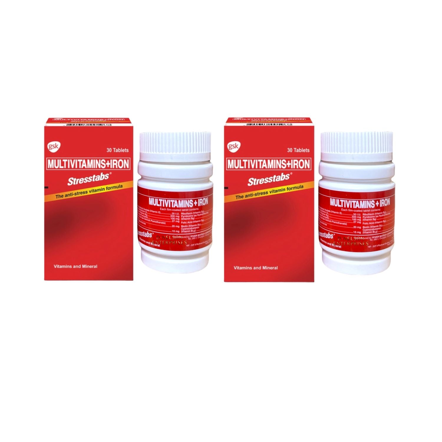 2 Bottles STRESSTABS - Multivitamins + Iron - Anti Stress Vitamin Formula 30 Tablets