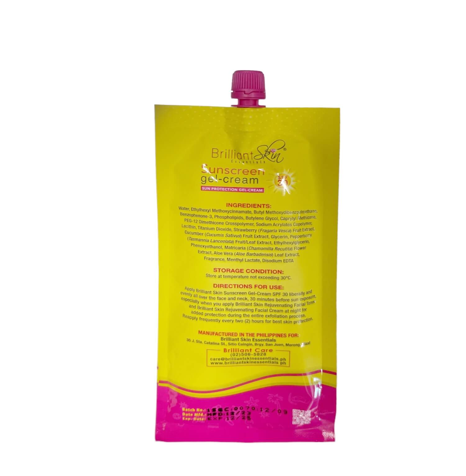 Brilliant Skin Sunscreen Gel-Cream sachets, 50g each, for glowing skin with broad-spectrum sun protection