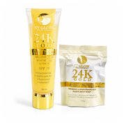 SY GLOW 24K Gold Luminous Face & Body Bundle featuring a premium face and body soap with a moisturizing body lotion for a complete daily skincare routine.