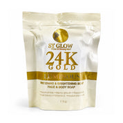 SY GLOW 24K Gold Luminous Face & Body Soap 115g featuring Snail Secretion Filtrate, Vitamin E, and botanical-inspired ingredients for a luxurious cleansing experience.