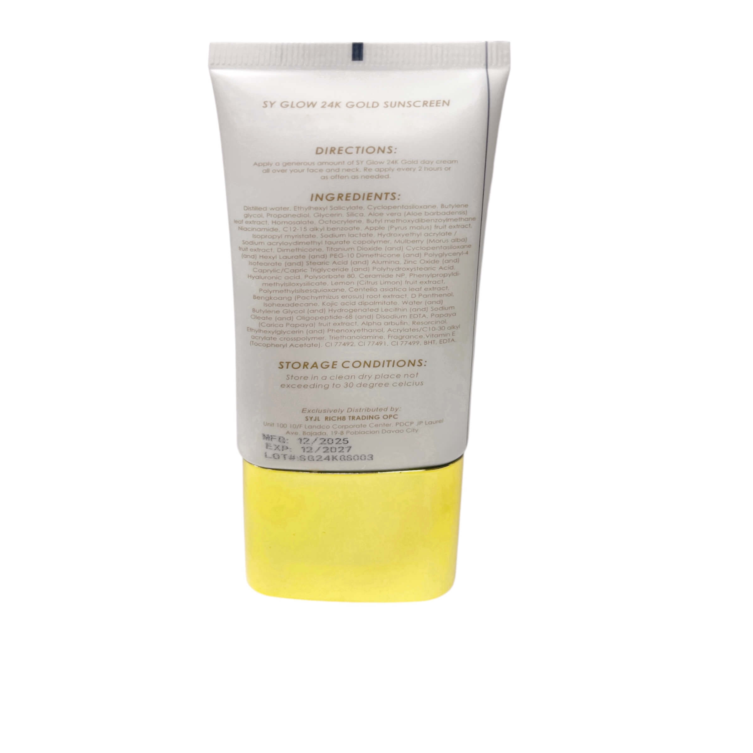 SY GLOW 24K Gold Sunscreen SPF 45++++ with Niacinamide & Ceramides 50 ml – lightweight daily broad spectrum sunscreen