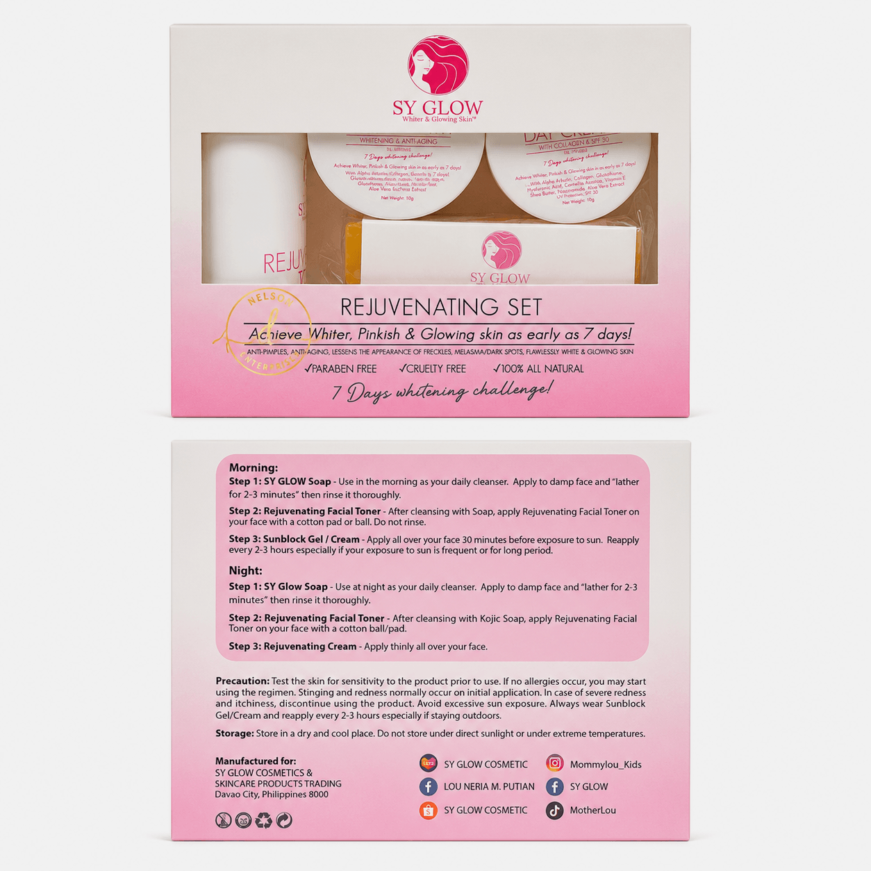 SY Glow Premium Rejuvenating Set 5 Sets enriched with Alpha Arbutin, Niacinamide and Collagen for daily skincare care