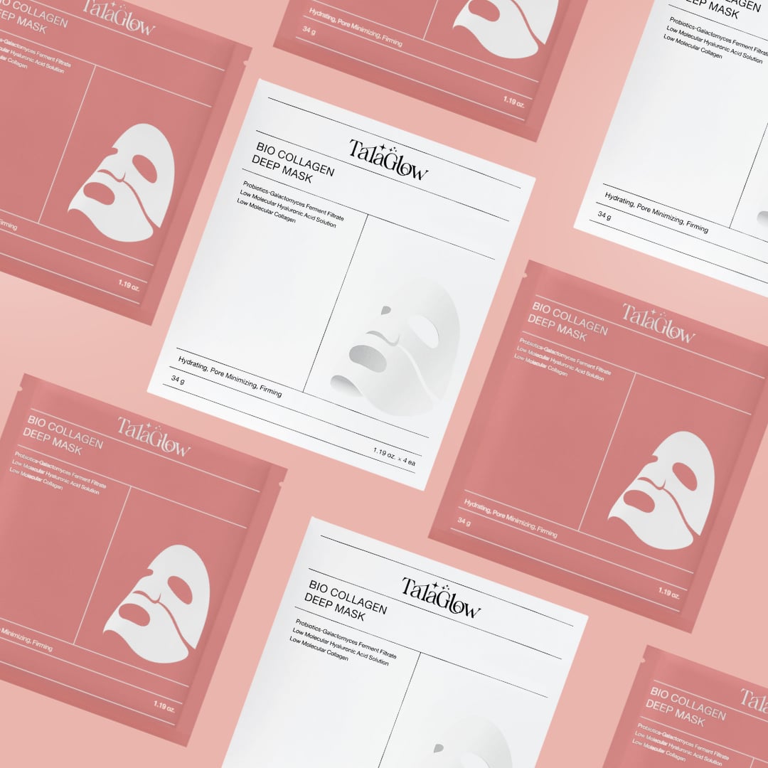 Tala Glow BIO COLLAGEN DEEP MASK - Hydrating & Firming Sheet Mask with Probiotics & Low Molecular Hyaluronic Acid - 34g (1.19 oz) x 4 Pack