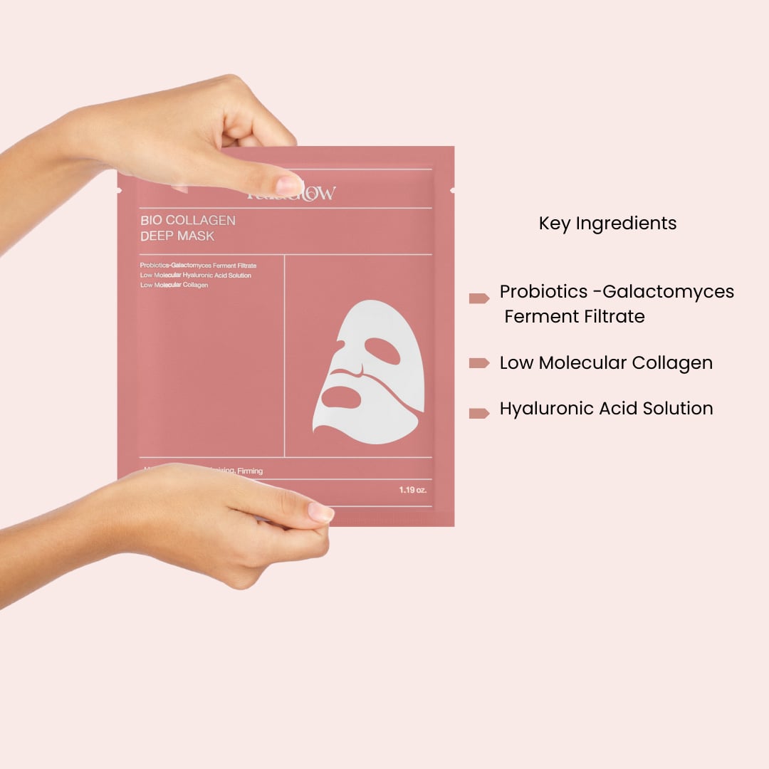 Tala Glow BIO COLLAGEN DEEP MASK - Hydrating & Firming Sheet Mask with Probiotics & Low Molecular Hyaluronic Acid - 34g (1.19 oz) x 4 Pack