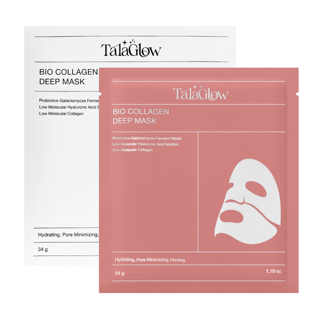 Tala Glow BIO COLLAGEN DEEP MASK - Hydrating & Firming Sheet Mask with Probiotics & Low Molecular Hyaluronic Acid - 34g (1.19 oz) x 4 Pack