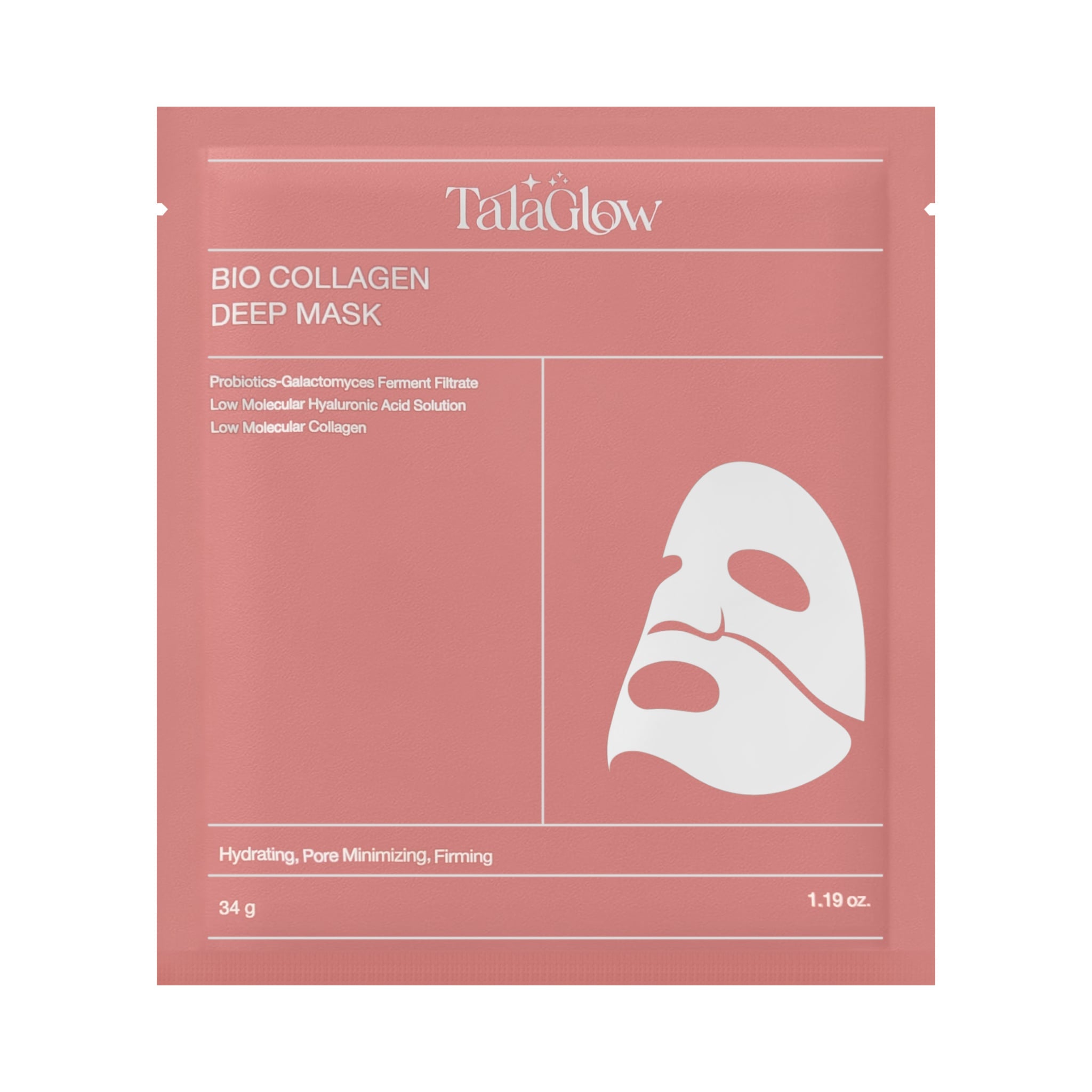 1 Sheet Tala Glow BIO COLLAGEN DEEP MASK - Hydrating & Firming Sheet Mask with Probiotics & Low Molecular Hyaluronic Acid