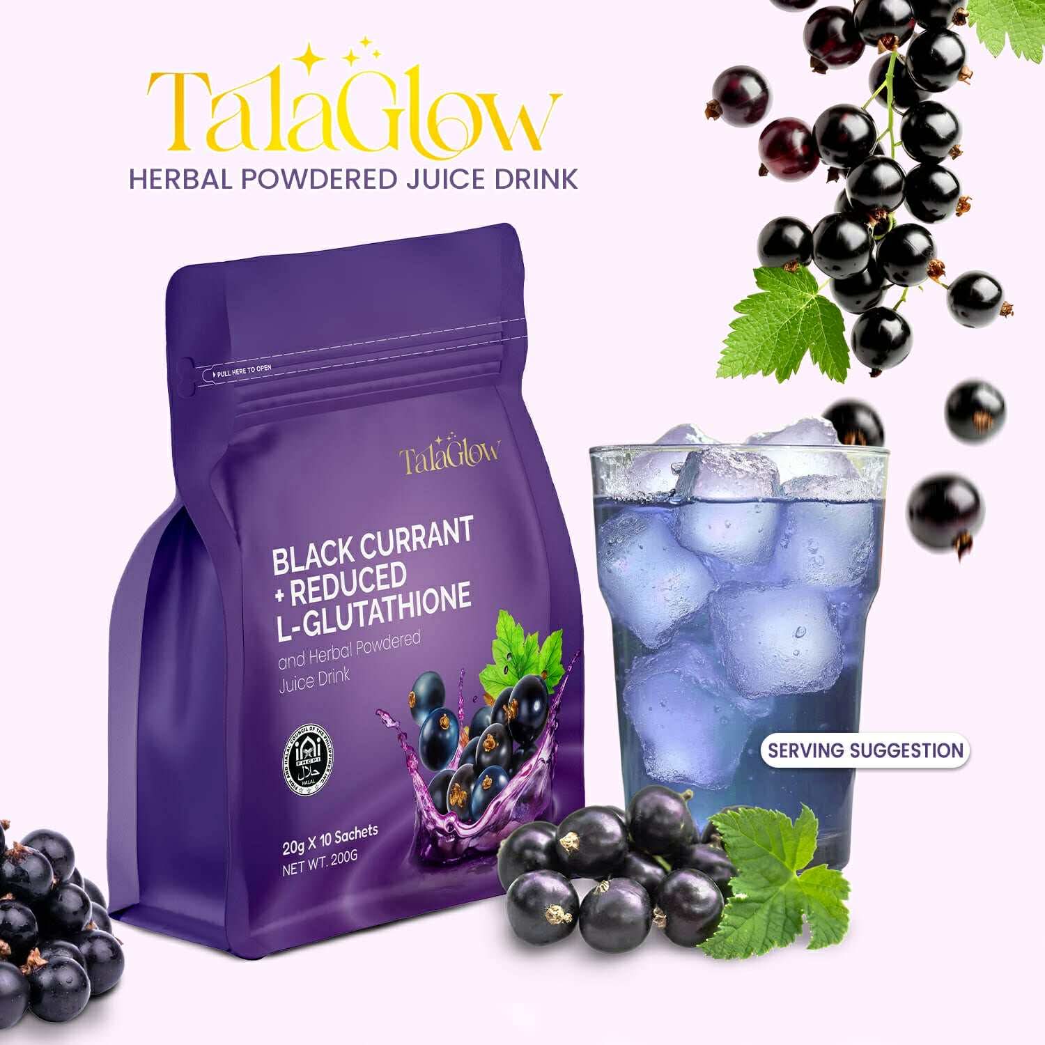 Tala Glow Black Currant L-Glutathione Herbal Juice Drink for daily energy boost