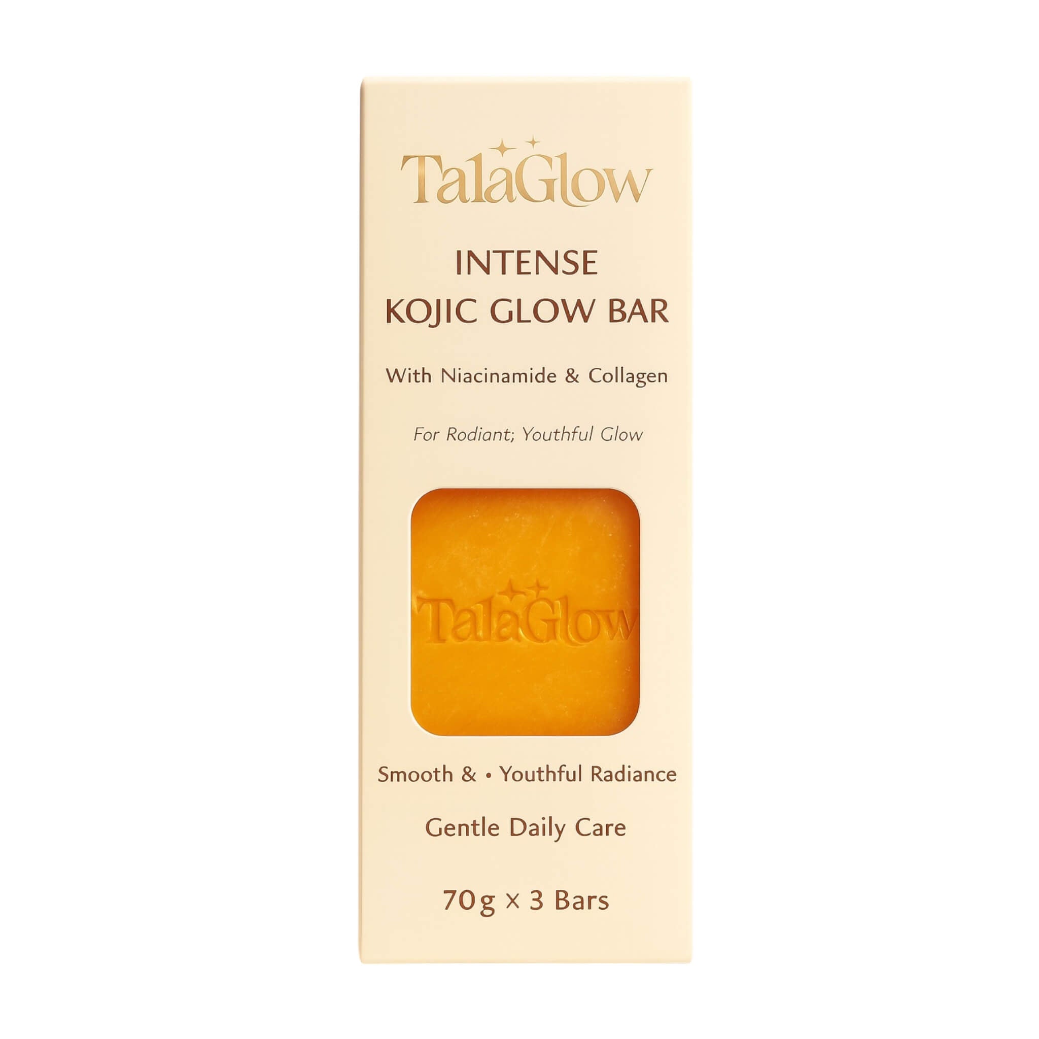 Tala Glow Intense Kojic Glow Bar – Ultra Moisturizing Kojic Soap with Olive Oil, Collagen, Niacinamide & Cow Milk – Gentle Daily Cleansing for Smooth, Nourished Skin – 70g x 3 Bars