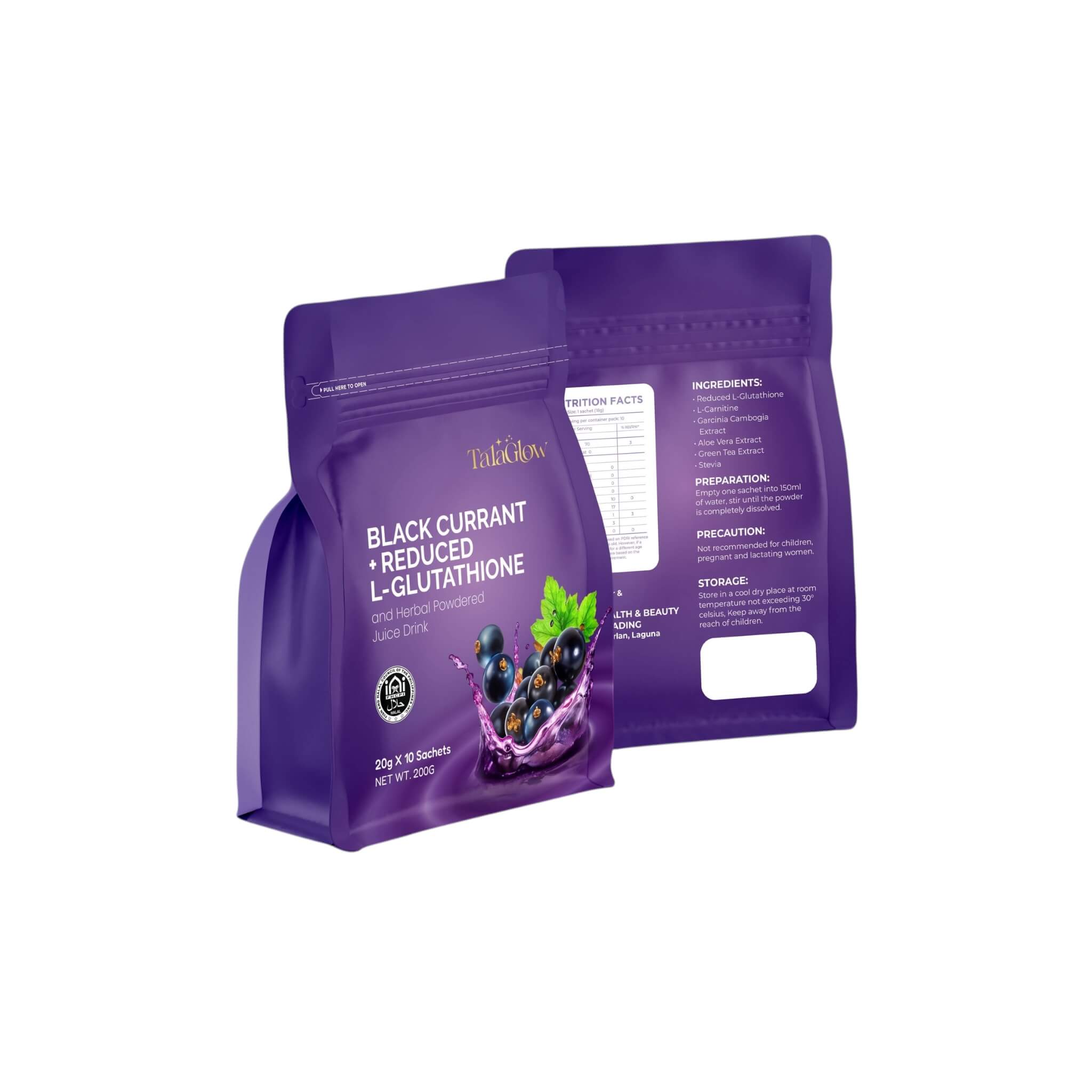 TalaGlow Black Currant Reduced L Glutathione Herbal Juice Drink 20g herbal powdered beverage