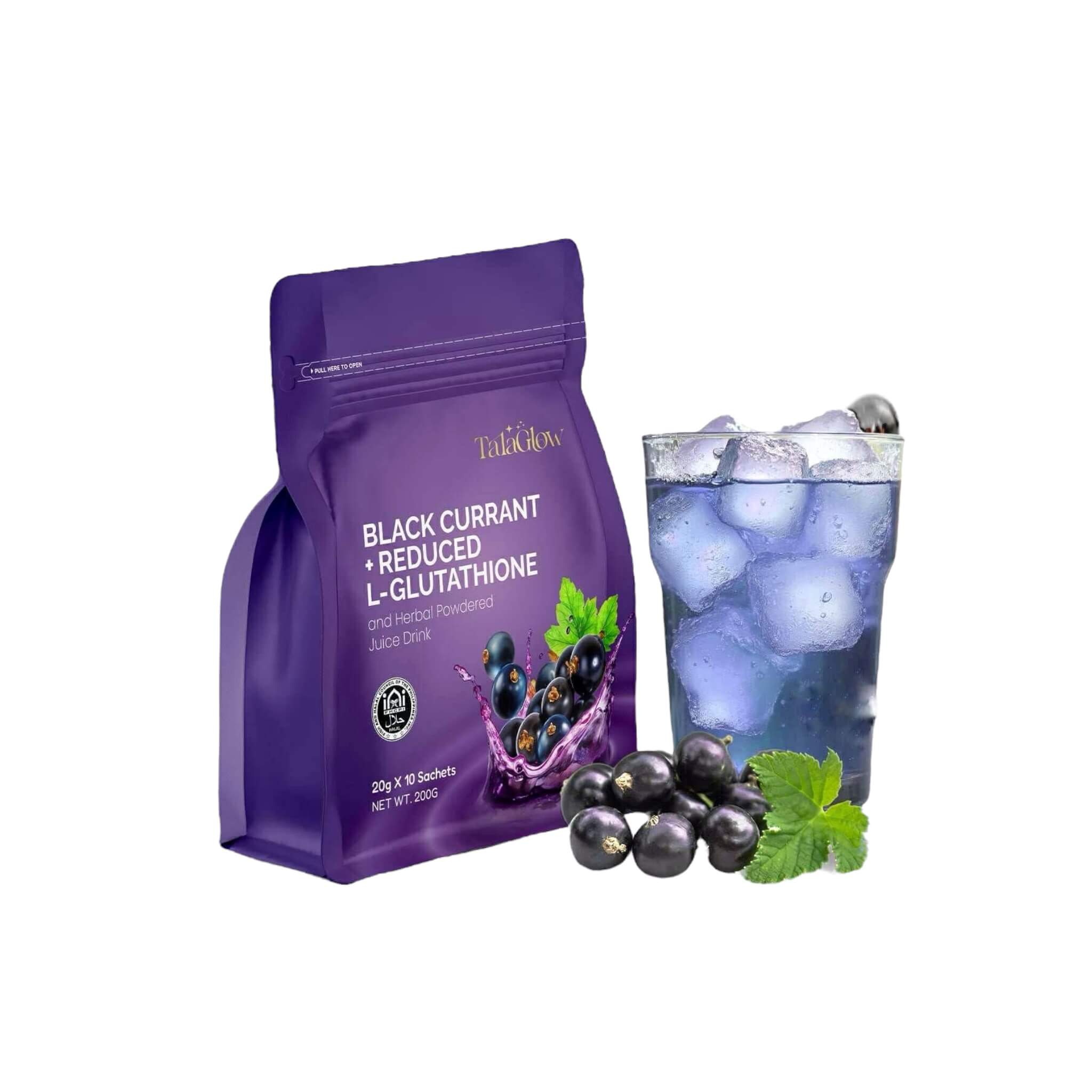 TalaGlow Black Currant Reduced L Glutathione Herbal Juice Drink 20g easy to mix powder