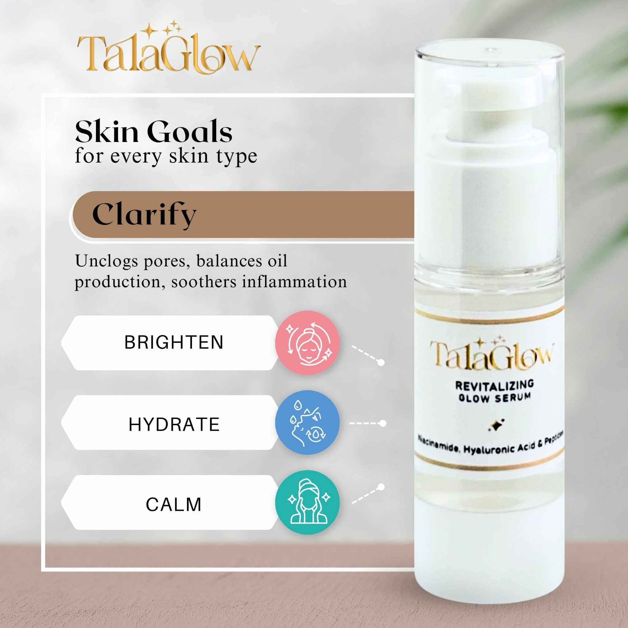 Tala Glow Revitalizing Glow Serum - 30ml | 5% Niacinamide & Hyaluronic Acid 