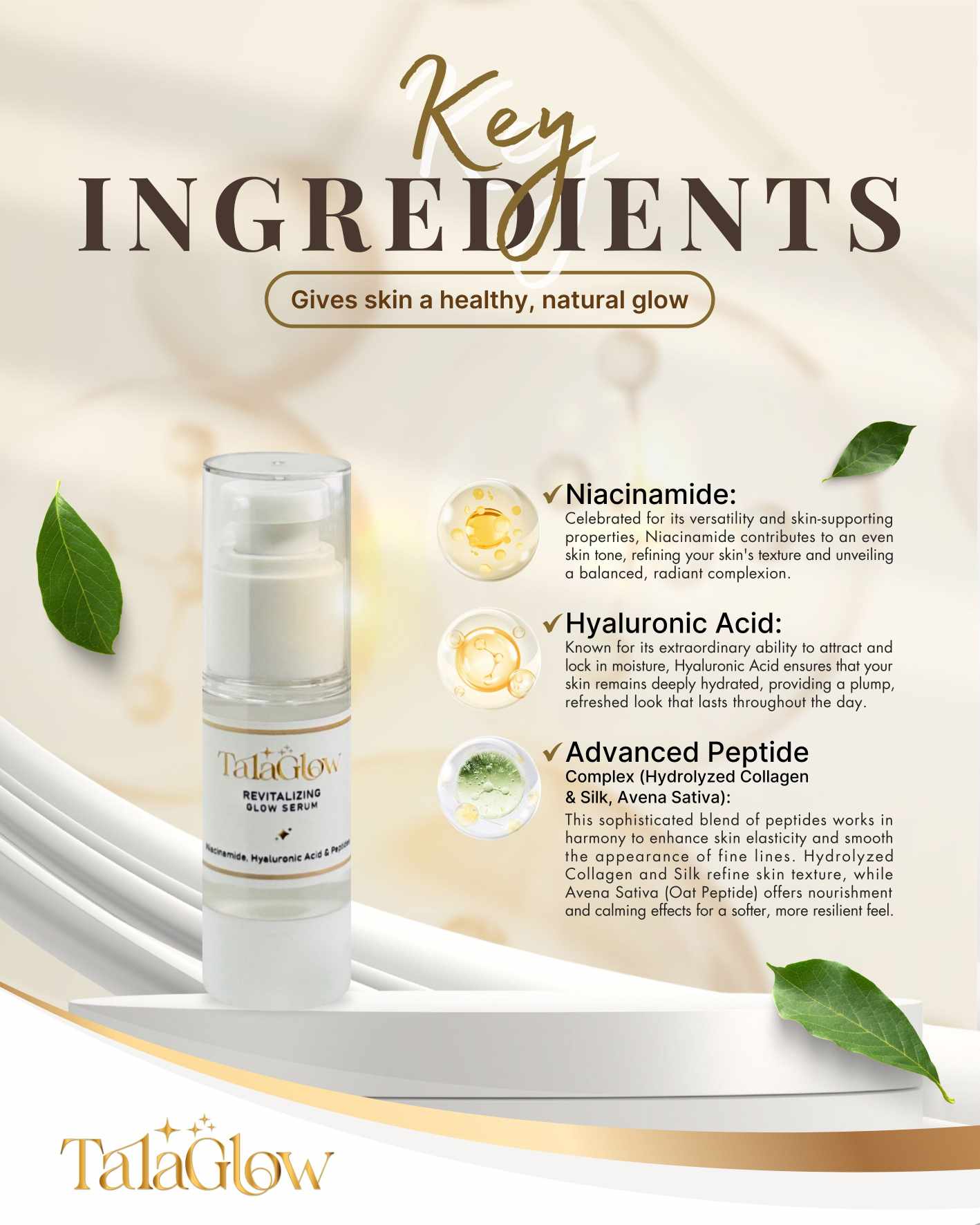 Tala Glow Revitalizing Glow Serum - 30ml | 5% Niacinamide & Hyaluronic Acid 