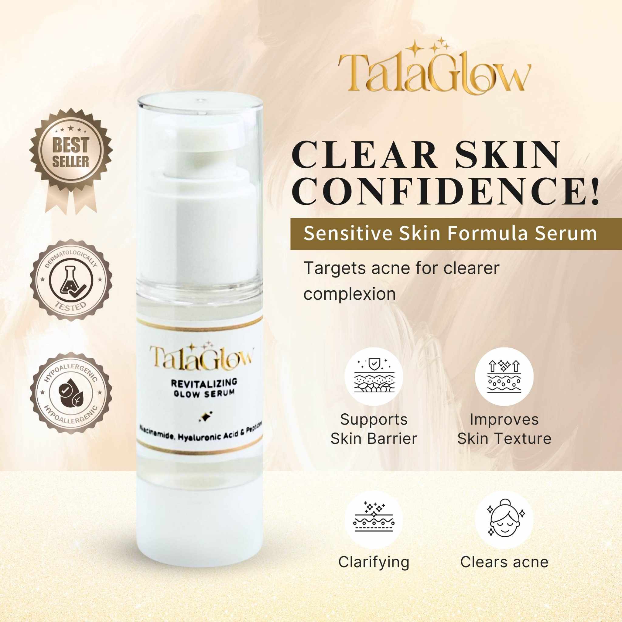 Tala Glow Revitalizing Glow Serum - 30ml | 5% Niacinamide & Hyaluronic Acid 