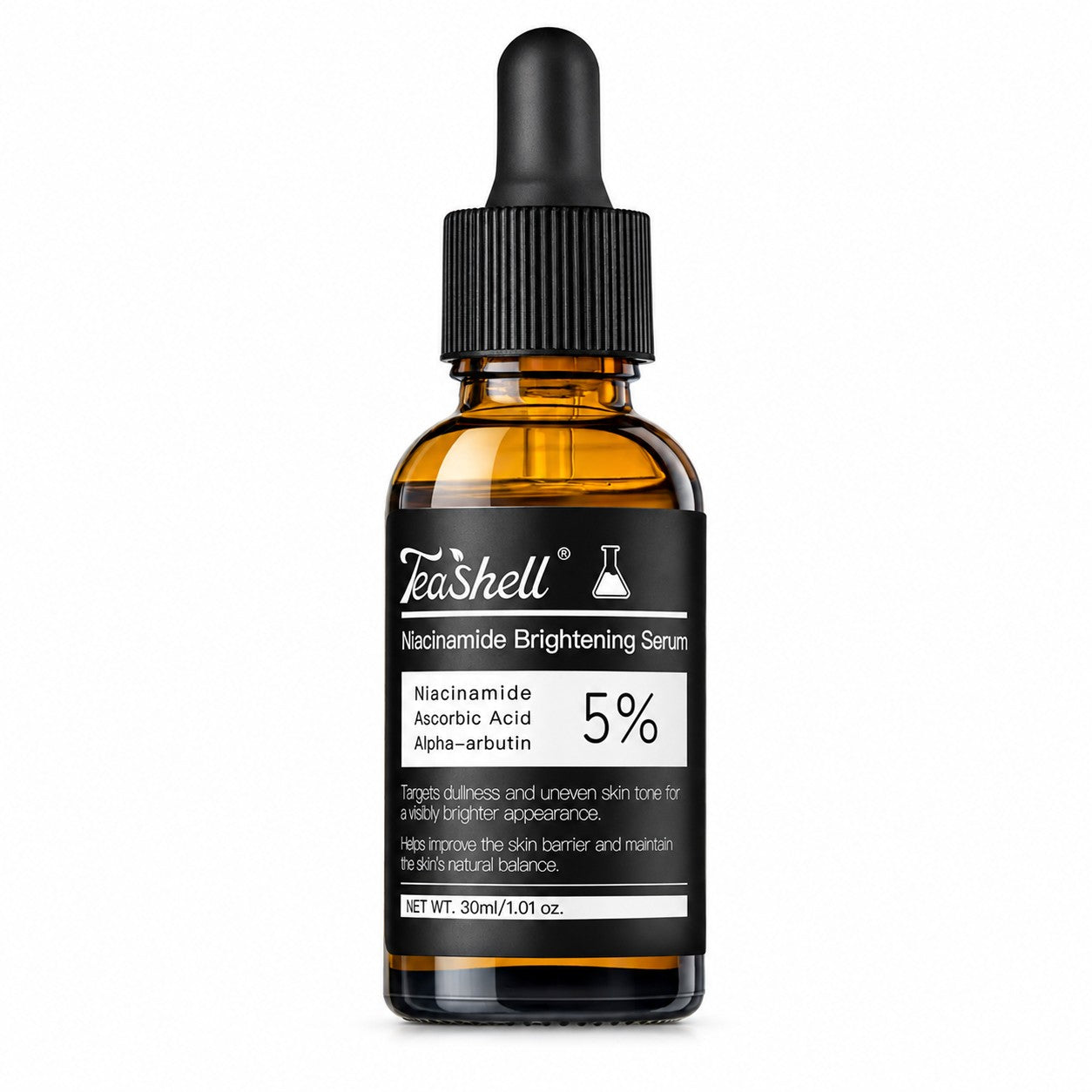 TeaShell 5% Niacinamide Serum helps promote a smooth and more even-looking skin tone.