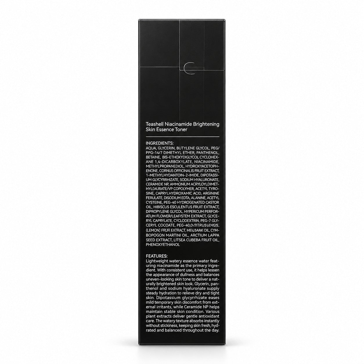 TeaShell Niacinamide Skin Essence Toner 150mL / 5.07 fl oz features Niacinamide and Pro-Vitamin B5.