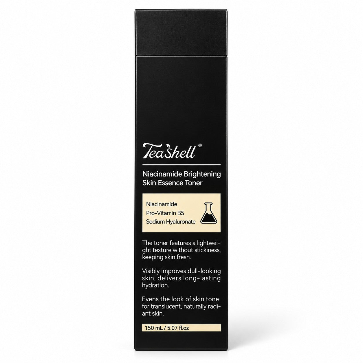 TeaShell Niacinamide Skin Essence Toner 150mL / 5.07 fl oz leaves a fresh, non-sticky feel after application.
