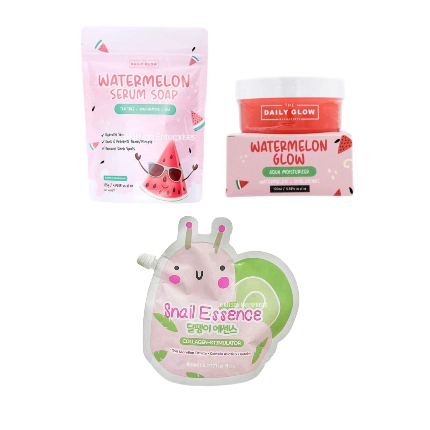 The Daily Glow Essentials Watermelon Glow Aqua Moisturizer, Serum Soap & Snail Serum