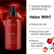 The Elf Nano White Shower Gel Body Wash enriched with Aloe Vera, Niacinamide, Panthenol and Collagen for nourishing shower care