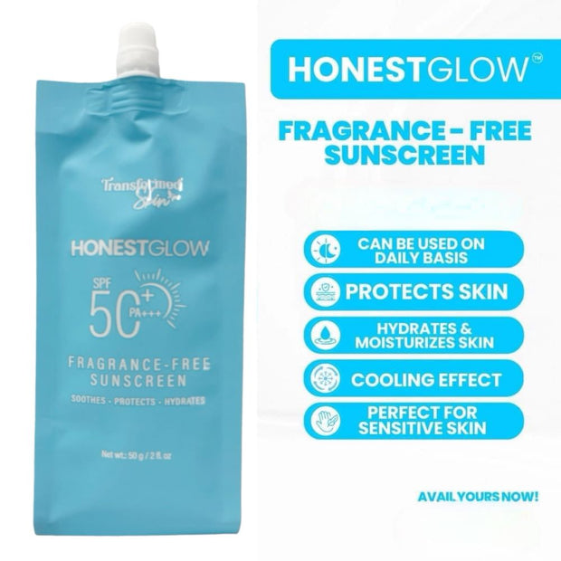 Transformed Skin HonestGlow Fragrance - Free Sunscreen SPF 50 PA+++, 50g