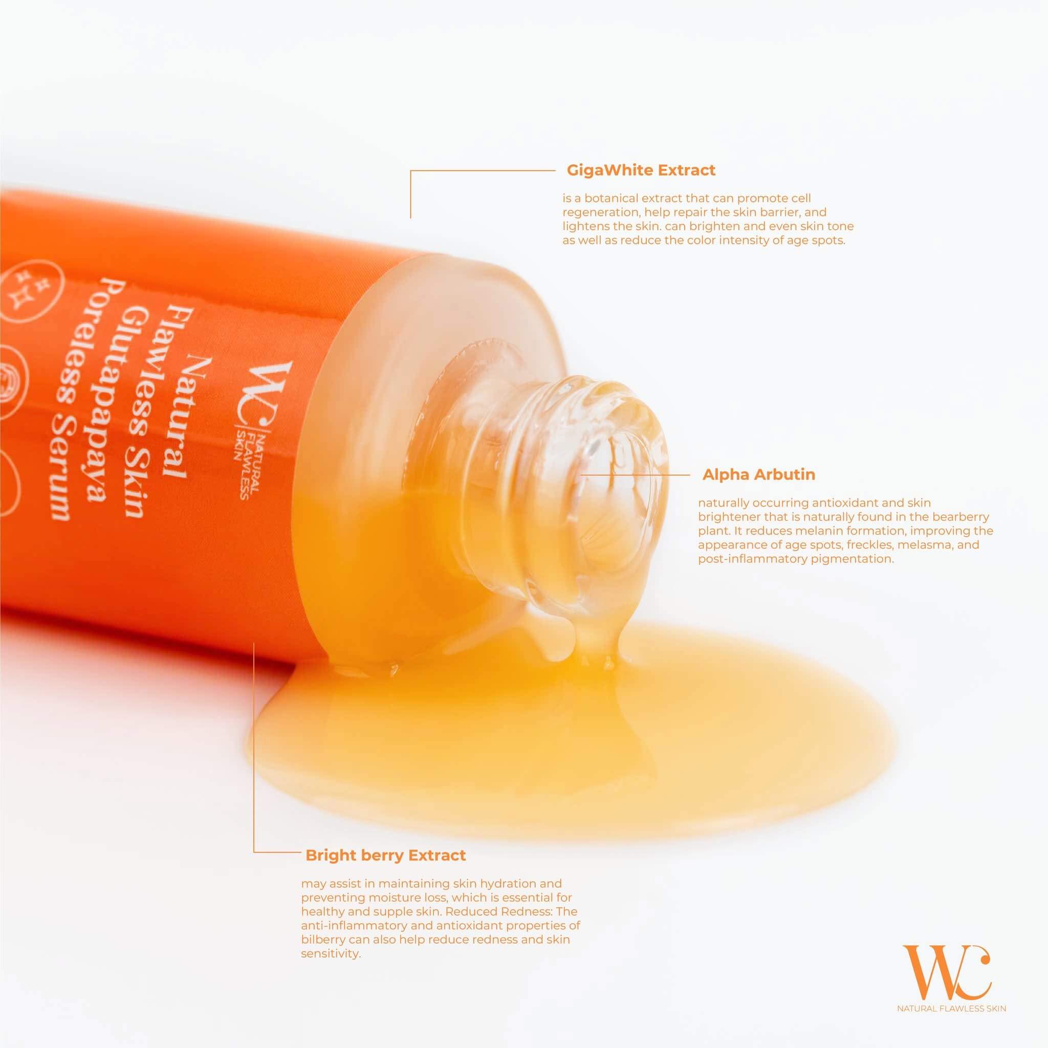 WC SKIN Natural Flawless Skin Glutapapaya Poreless Serum 30ml helps achieve smooth-looking skin