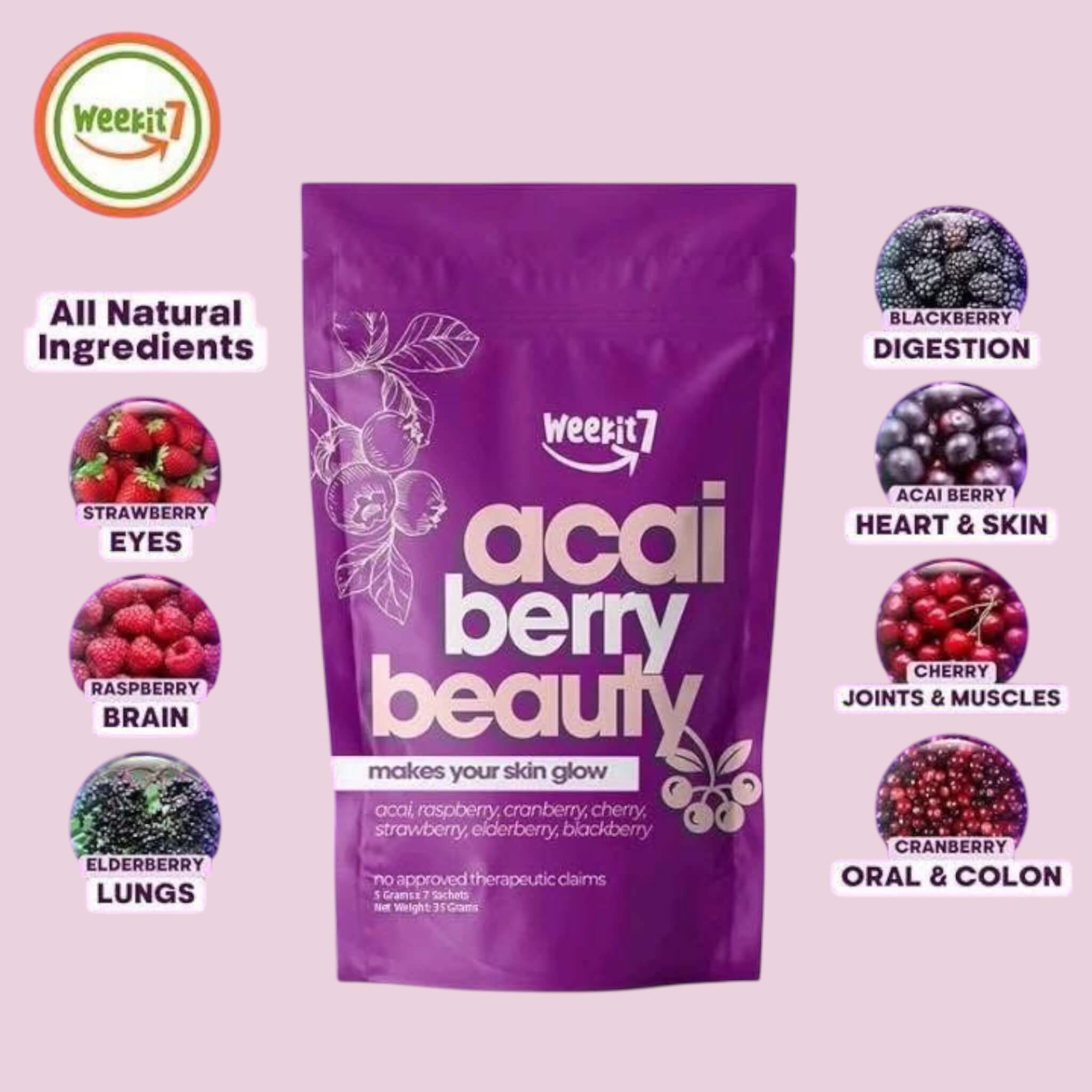 Weekit 7 Acai Berry Beauty Drink Mix hydrating daily berry support