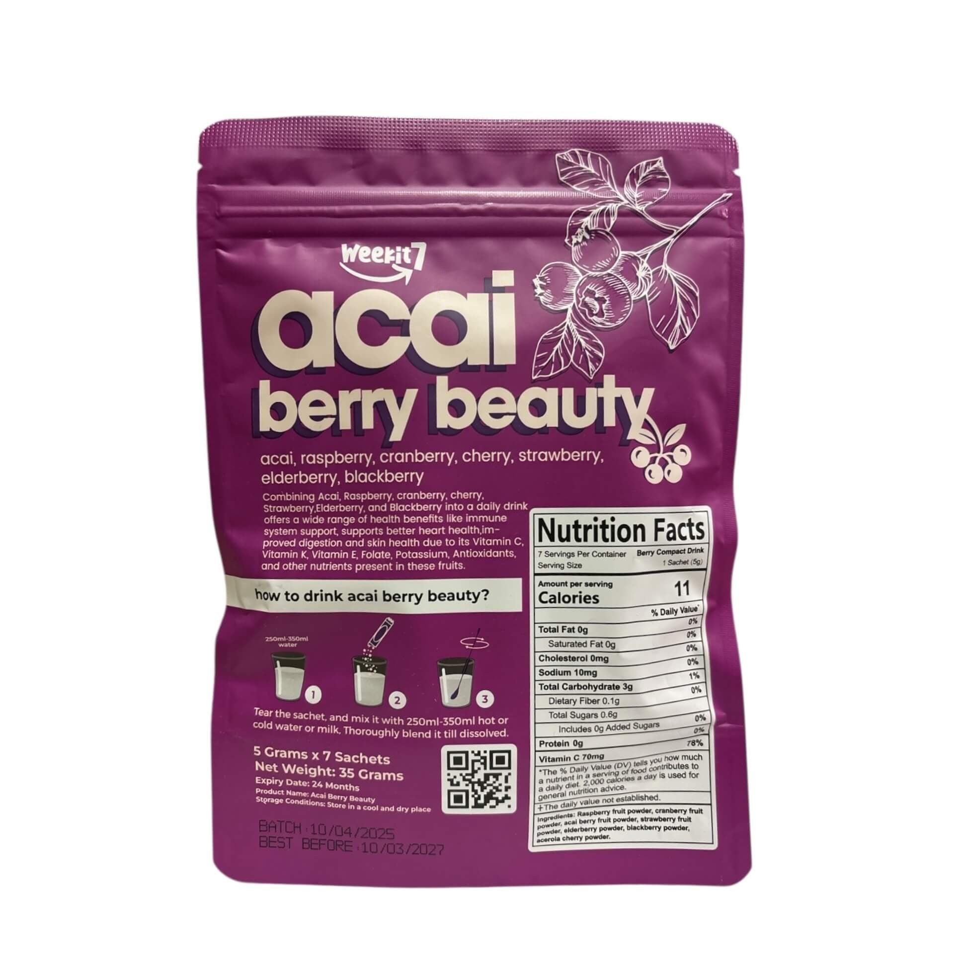 Weekit7 Açaí Berry & Hormone Balance easy-to-mix sachets for quick daily preparation