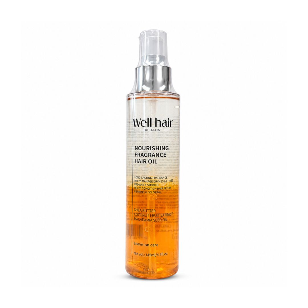 Well Hair Keratin Nourishing Fragrance Hair Oil 145ml lightweight leave-on care for everyday hair routines.