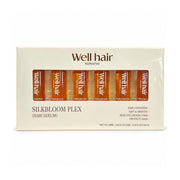 Well Hair Keratin Silkbloom Plex Hair Serum 60ml featuring six 10ml ampoules for professional hair conditioning and styling care.