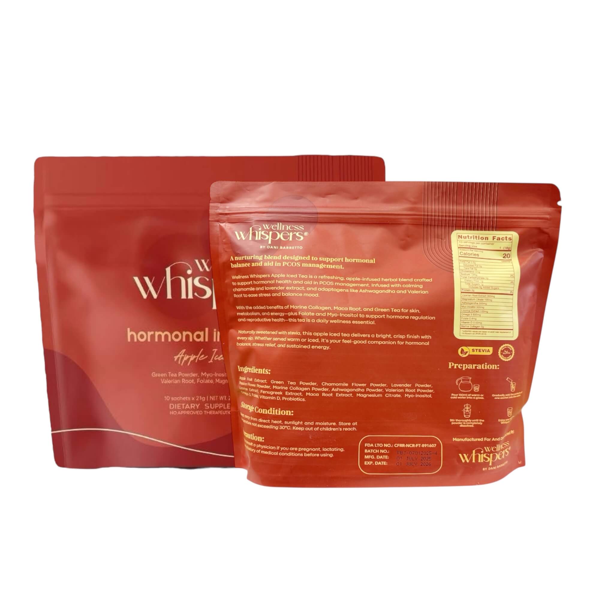 Wellness Whispers Apple Iced Tea powdered drink 21g sachets pack