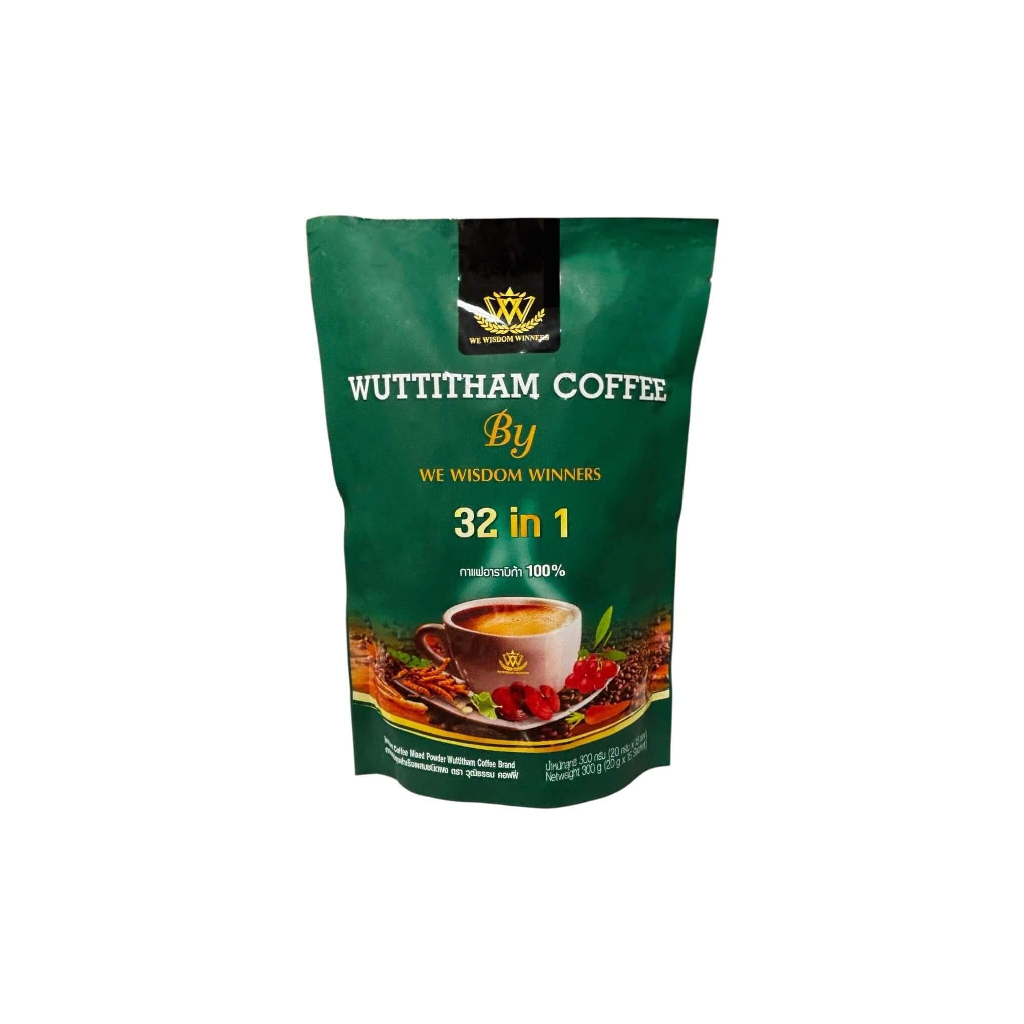 WUTTITHAM COFFEE 32 in 1 Premium Arabica Coffee Blend by WE WISDOM WINNERS 300g provides a healthy energy boost