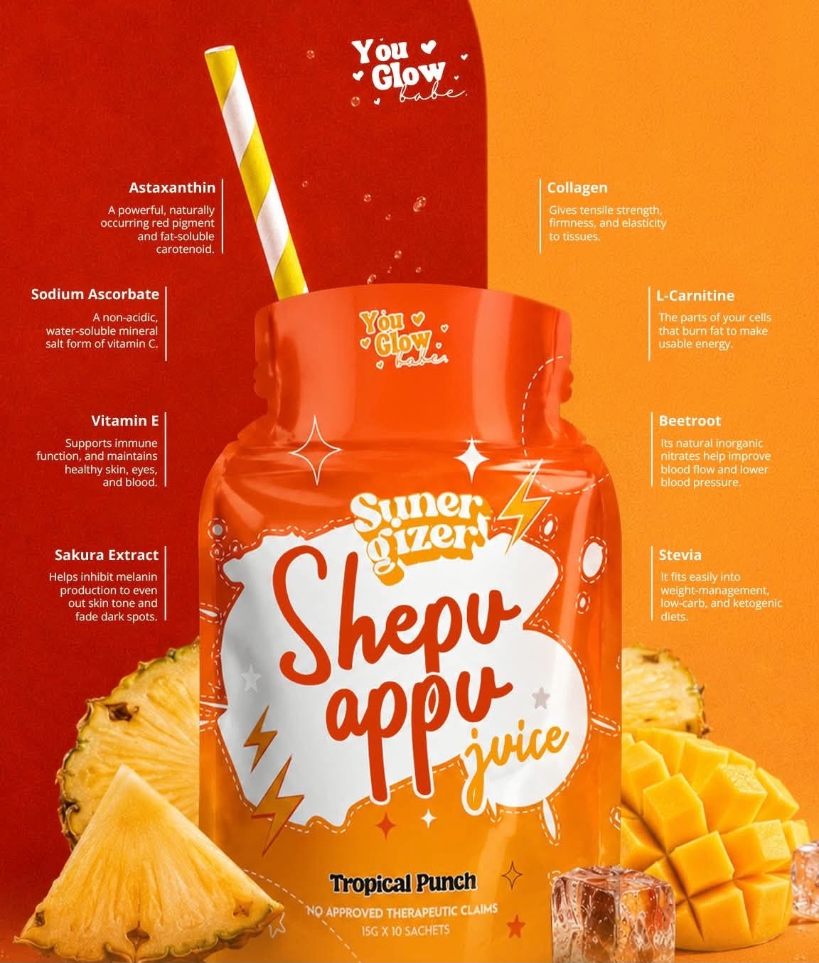 You Glow Babe Shepu Appu Juice 15g x 10 convenient single-serve sachets